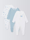 Pyjamas bébé en coton à motifs moutons John Lewis, lot de 3, bleus