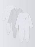 Pyjamas bébé John Lewis en coton à étoiles, lot de 3, blancs