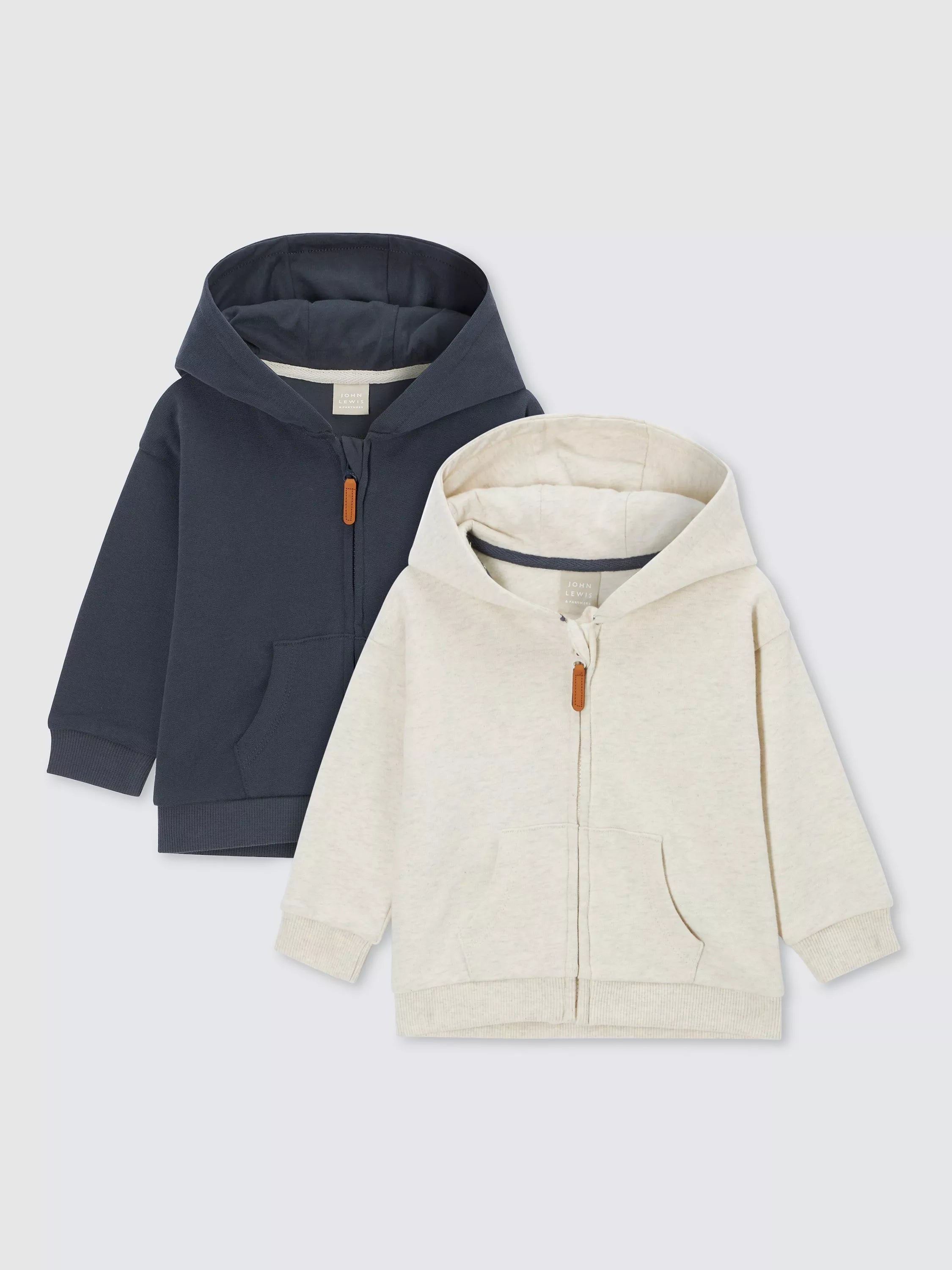 John Lewis Baby Zip Hoodie, Set of 2, Navy/Neutrals - McGrocer