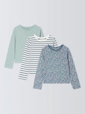 Lot de 3 hauts à manches longues pour enfants John Lewis, unis, à rayures ou à fleurs, multicolores