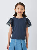 T-shirt à manches en maille et sequins pour enfants John Lewis, bleu marine