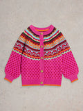White Stuff Kids' Fair Isle Wool Blend Cardigan, Pink/Multi - McGrocer