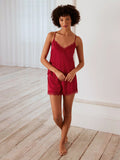 Chelsea Peers Satin Lace Trim Cami Pyjama Set, Red - McGrocer