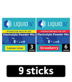 Liquid IV Hydration Multiplier Electrolyte Powder Mix Lemon Lime Strawberry Bundle 9 sachets