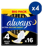 Always Ultra Sanitary Towels Secure Night Size 4 Wings x16 Pads x4 Bundle