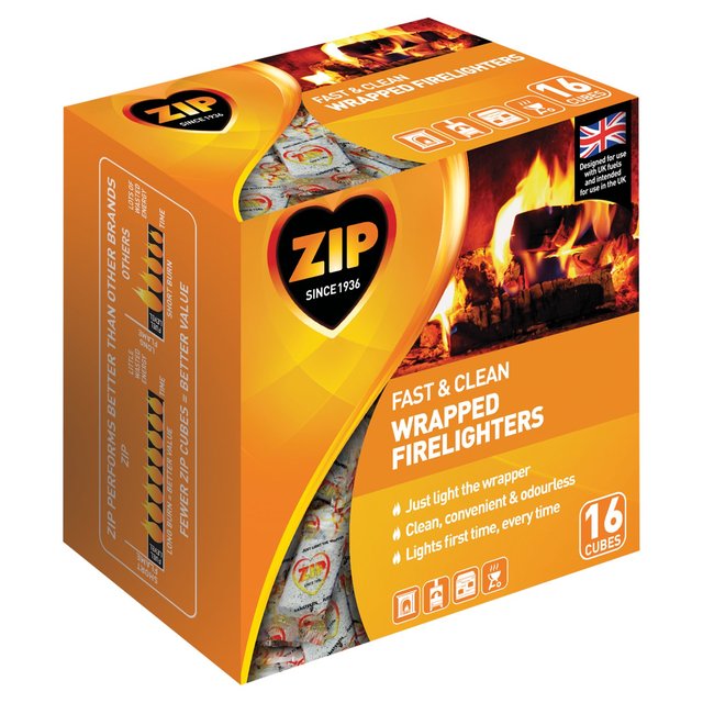 ZIP Odourless Fast & Clean Wrapped Firelighters 16 per pack GOODS M&S