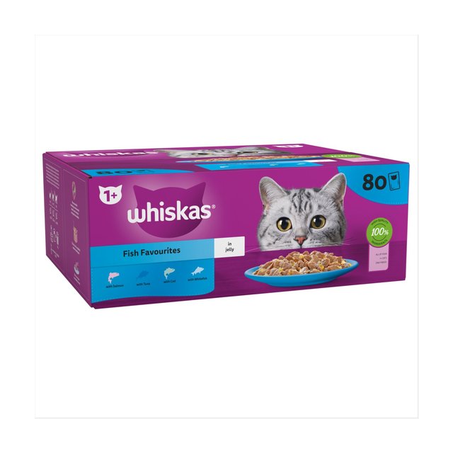 Whiskas 1+ Adult Wet Cat Food Pouches Fish Favourites in Jelly 80 x 85g GOODS M&S