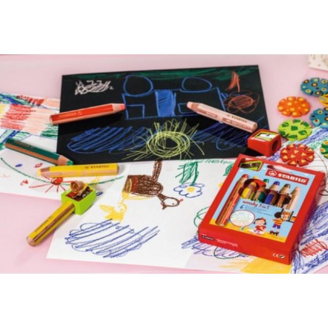 STABILO woody 3 in 1 colouring pencils wallet of 6 colours + sharpener 6 per pack GOODS M&S