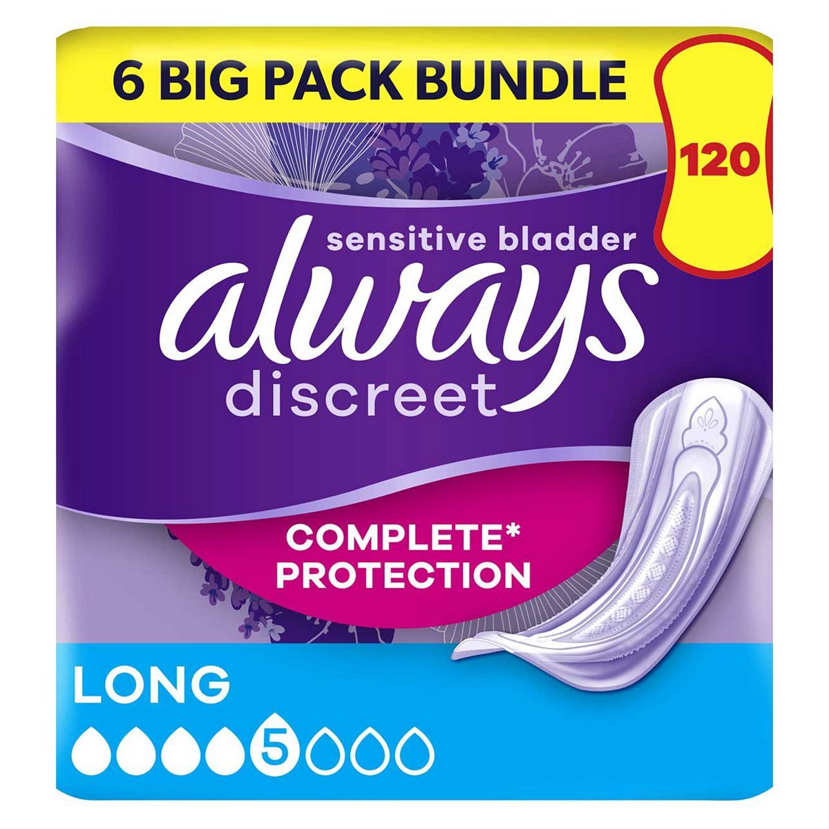 Always Discreet Incontinence Pads Plus Long - 120 pads (6 pack bundle) - McGrocer