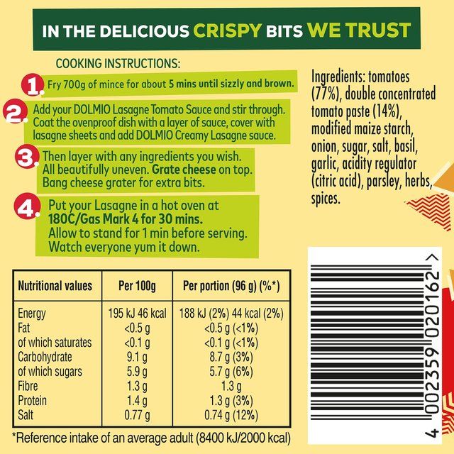 Dolmio Lasagne Original Red Tomato Sauce 675g