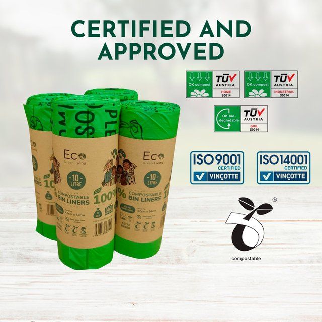 Eco Green Living Certified Compostable 10L Caddy Bags 18 per pack