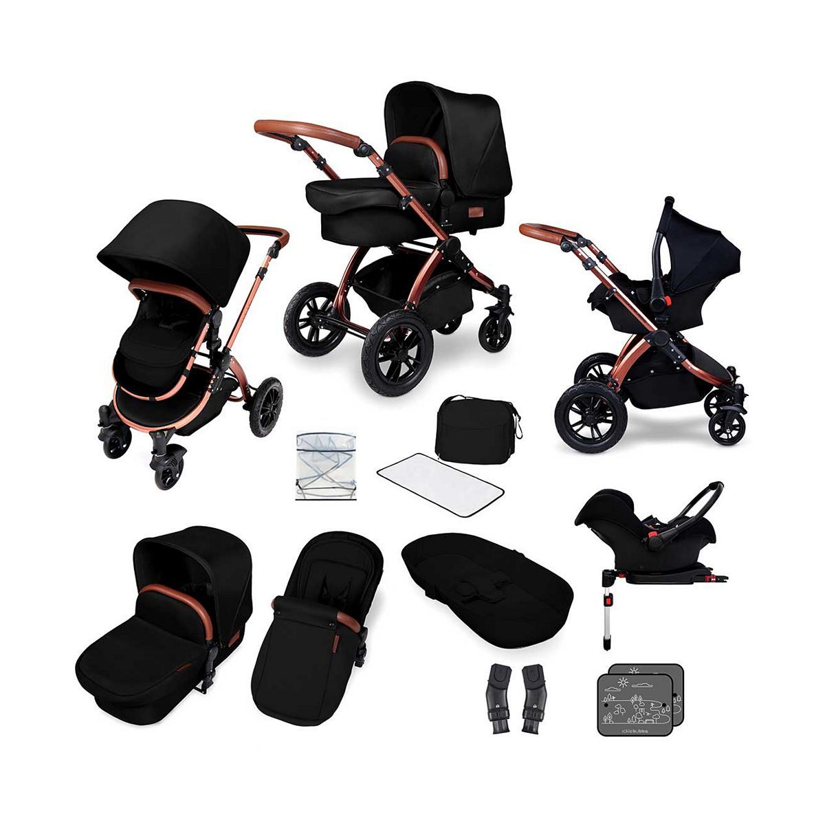 Ickle Bubba Stomp V4 travel system with galaxy car seat & isofix base bronze colour/midnight