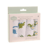 Ziggle Baby Cotton Muslin Washcloths 4 Pack - Blue Dinosaurs & Tractor
