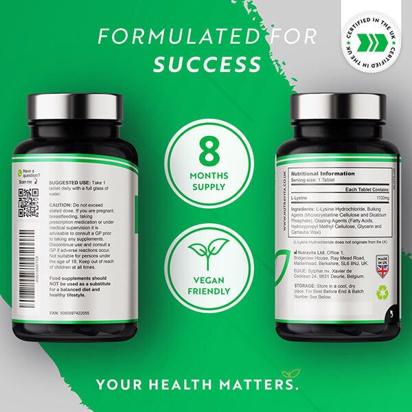 Nutravita L-Lysine 1100mg - 240 Vegan Tablets