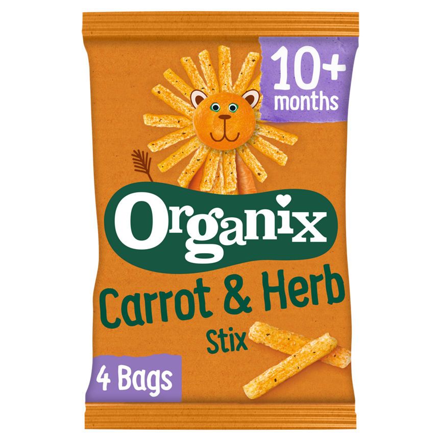 Organix Carrot Stix Organic Finger Food Toddler Snack Corn Puffs Multipack 4x15g