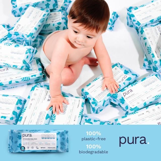 Pura Flushable Eco Baby Wipes Multipack 10 x 70 per pack