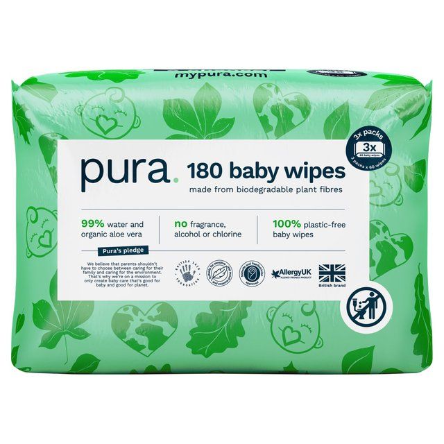Pura Plastic Free Baby Wipes 3x60pk 180 per pack