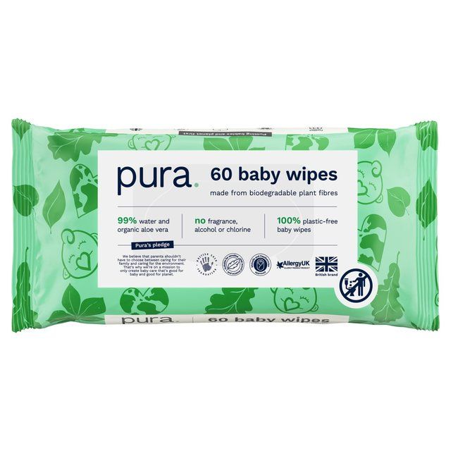 Pura Plastic Free Baby Wipes 60pk 60 per pack