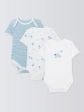 Body bébé en coton à rayures et moutons, manches courtes, lot de 3, John Lewis