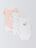 Body bébé en coton à rayures et moutons, manches courtes, lot de 3, John Lewis