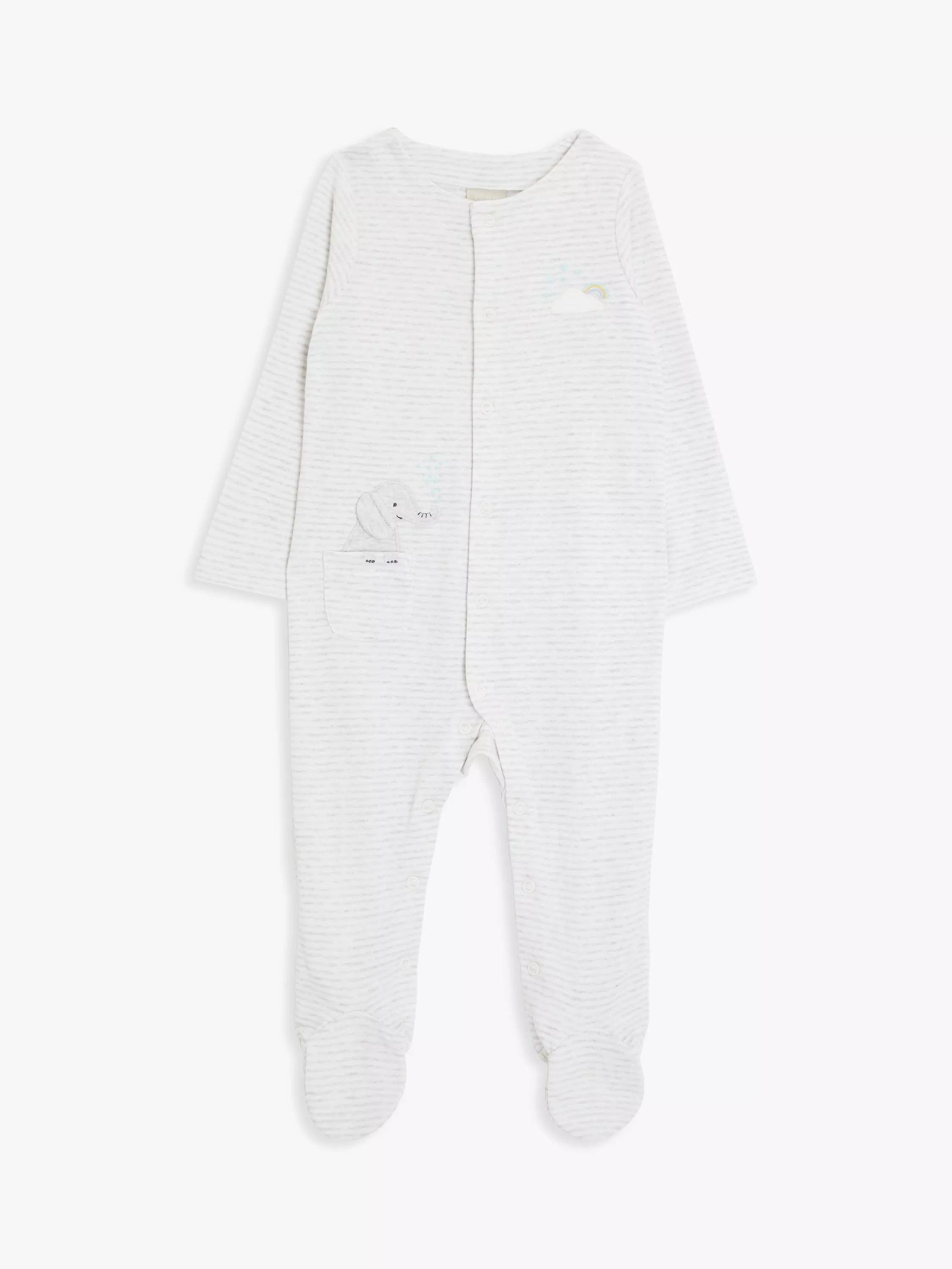 John Lewis Baby Striped Elephant Sleepsuit, Grey/Multi - McGrocer