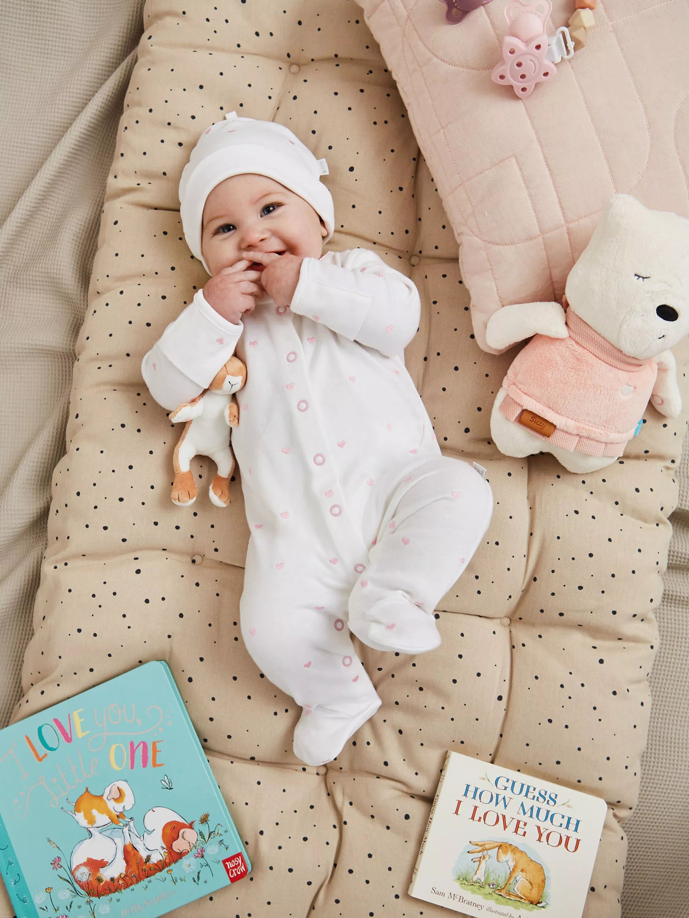 JoJo Maman Bébé Heart Embroidered Sleepsuit, Pink - McGrocer