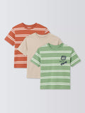 T-shirts à manches courtes rayés/unis pour enfants John Lewis, lot de 3, multicolores