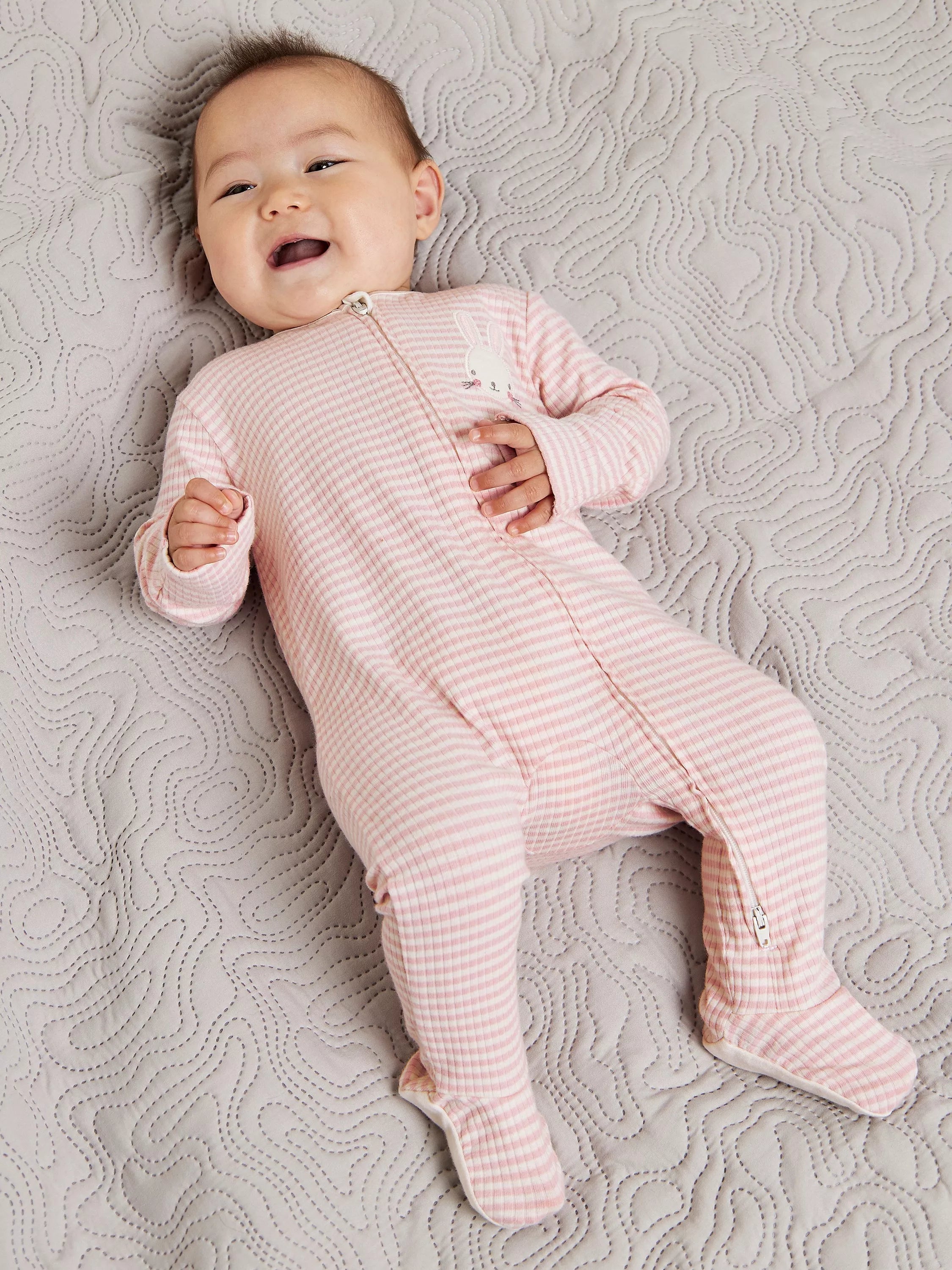 Mini Cuddles Baby Bunny Stripe Sleepsuit, Pink - McGrocer