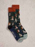 Chaussettes fantaisie White Stuff en coton mélangé, motif chiens élégants, vertes et multicolores.