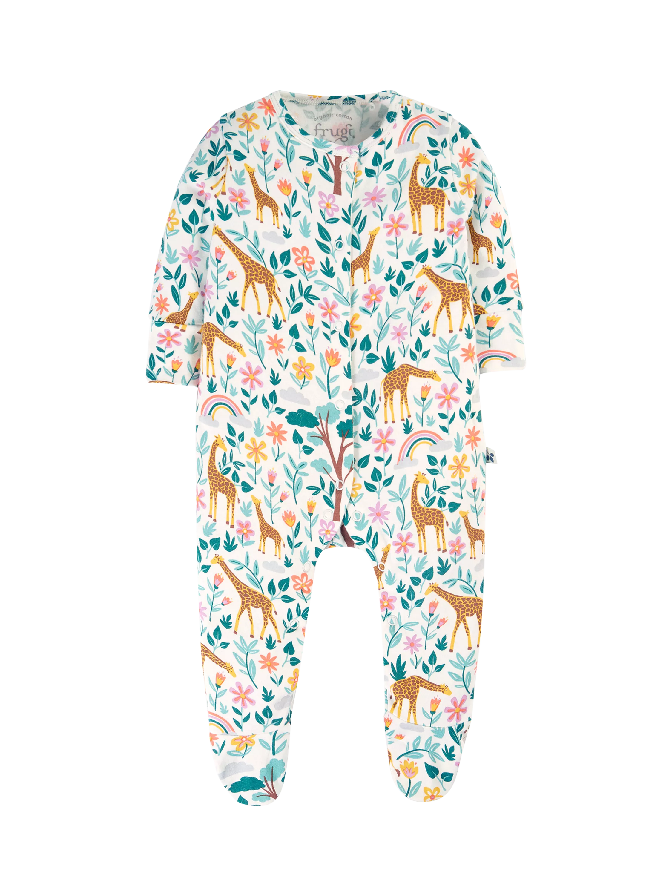 Frugi Baby Lovely Organic Cotton Bodysuit, Soft White Giraffes - McGrocer