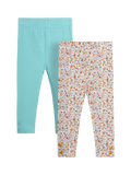JoJo Maman Bébé Legging Enfant Coton Stretch, Lot de 2, Bleu Sarcelle