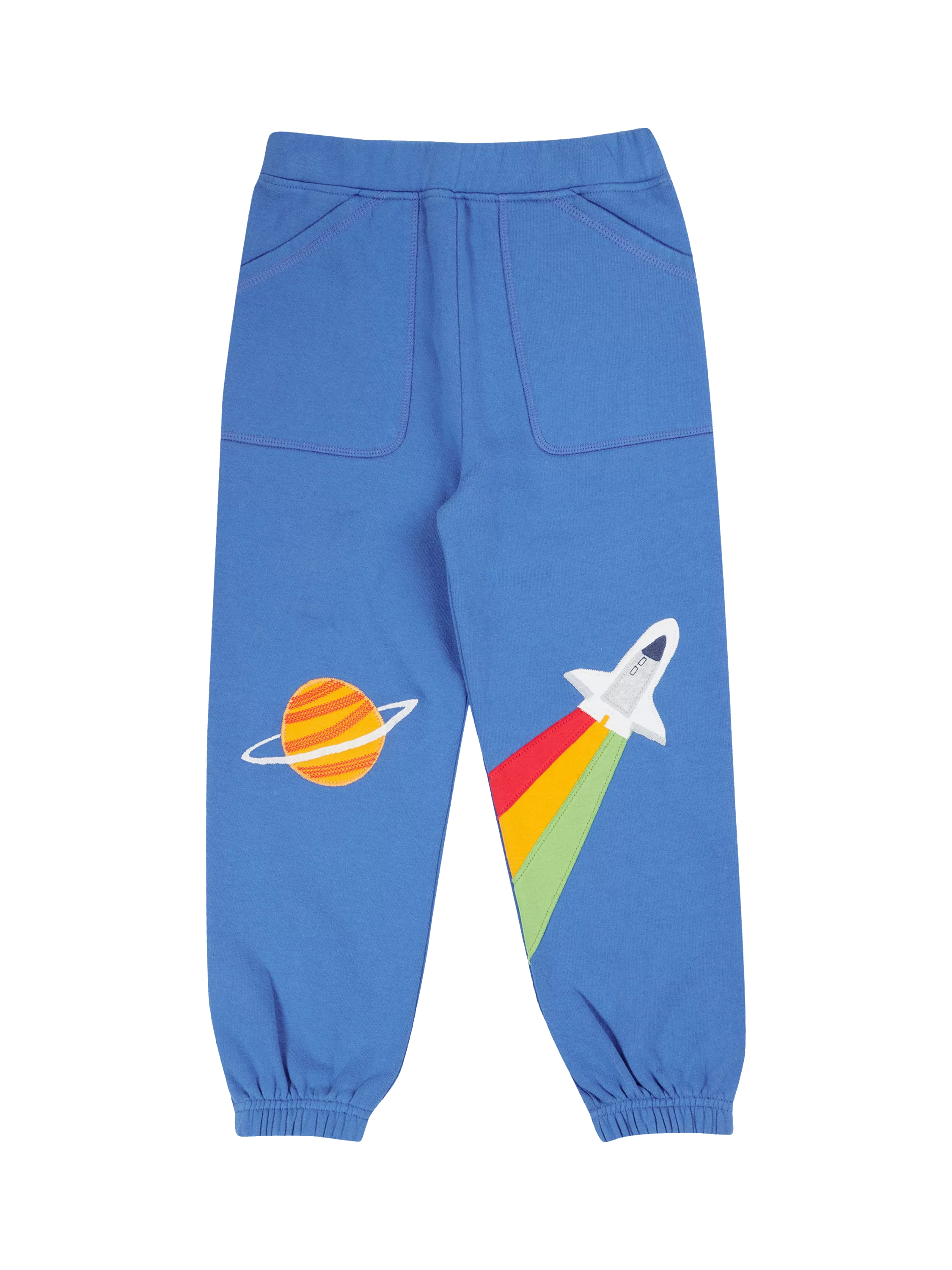 Frugi Kids' Applique Joggers, Blue/Multi - McGrocer
