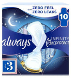 Serviettes hygiéniques Always Infinity FlexProtect Nuit Taille 3 avec ailettes 10 serviettes
