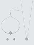 Jon Richard Pave Clover Trio Set Argent 