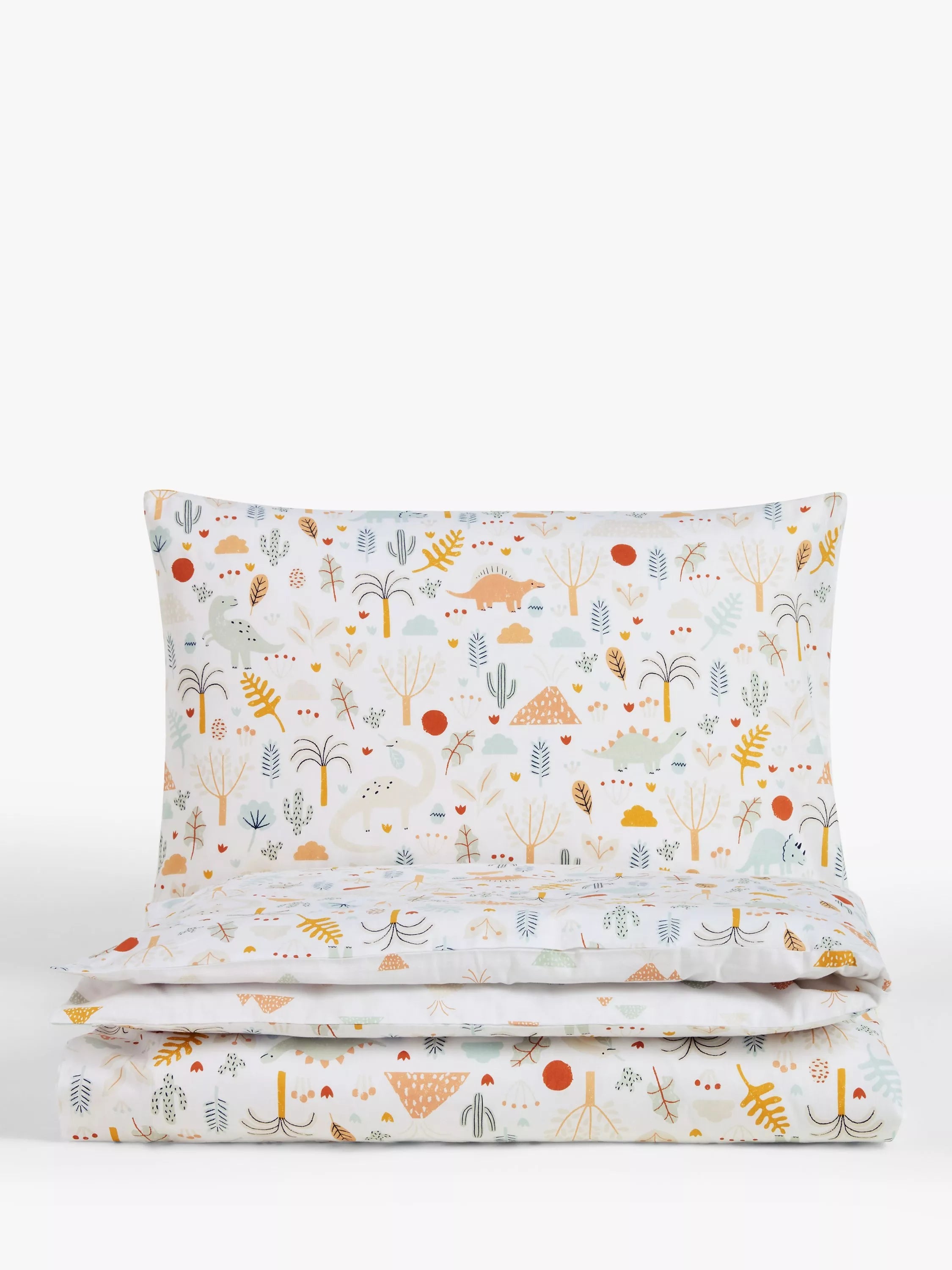 John Lewis Desert Dino Print Toddler Pure Cotton Duvet Cover and Pillowcase Set, Multi - McGrocer
