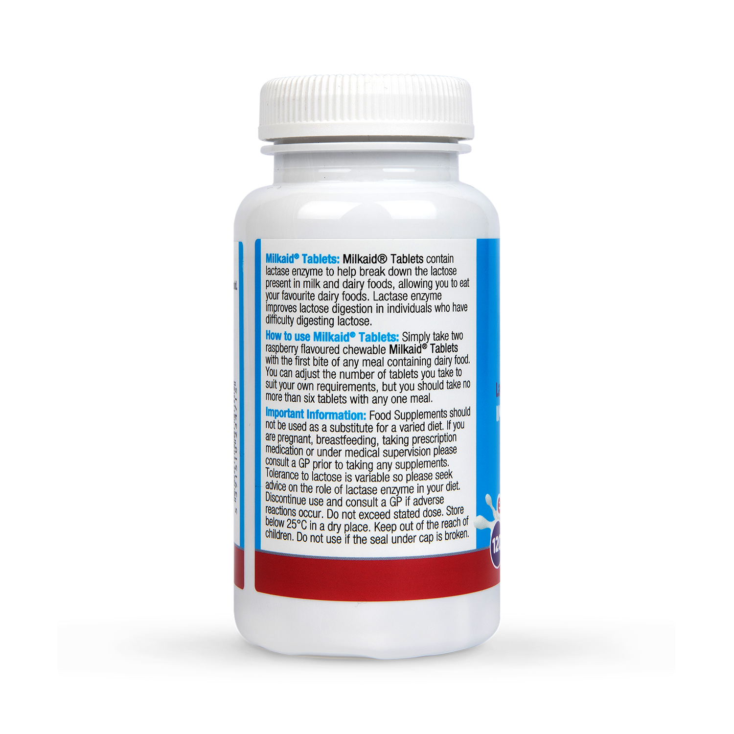 Milkaid Lactase Enzyme Tablets Raspberry Flavour 120 Tablets - 998606
