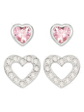 Boucles d'oreilles Radley en argent sterling avec pierre en verre rose et transparent en forme de cœur