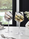 Set of 2 Black Confetti Swirl Wine Glasses