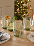 Set of 4 Green Christmas Tree Pressed Tumbler Glasses