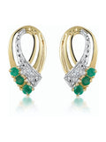 Boucles d'oreilles en or jaune 9 carats, couleur verte, avec émeraude (8 x 15 mm) et diamants, de la marque The Diamond Store. 