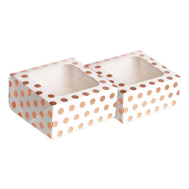 Anniversary House Rose Gold Polka Dot Square Treat Boxes with Window Foil   2 per pack - McGrocer