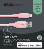 ASDA Tech Lightning Cable - Braided Pink 1.8m - McGrocer