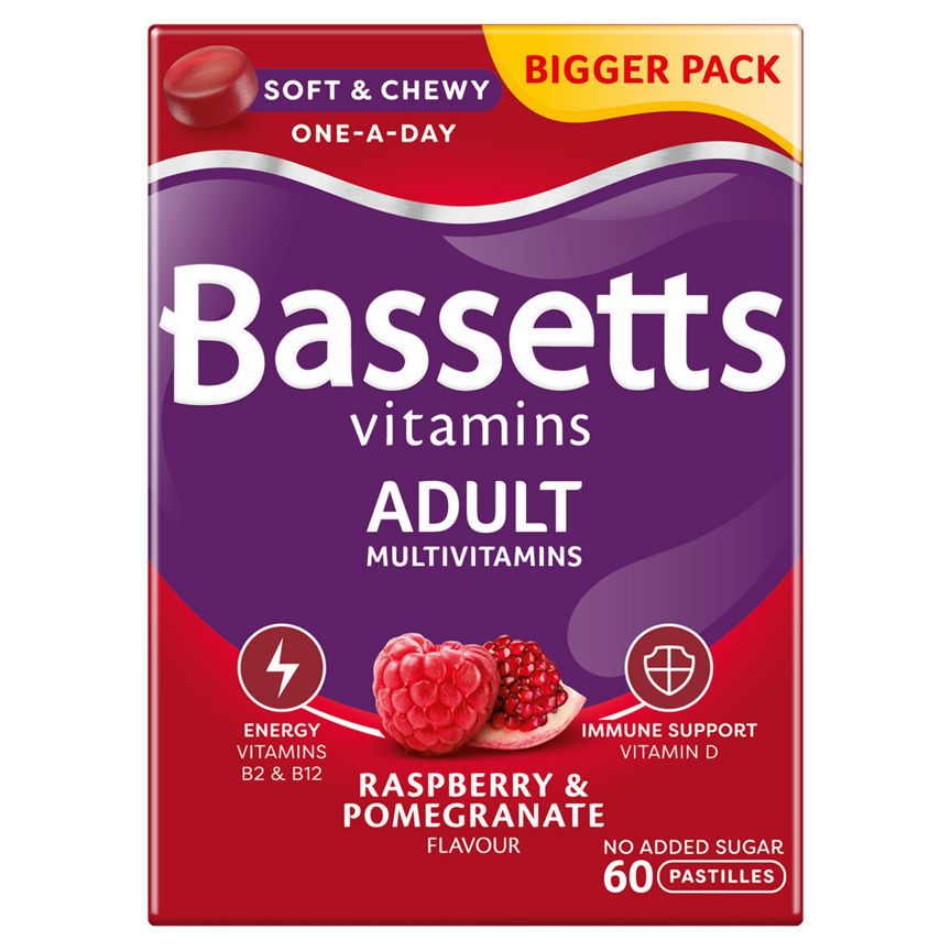 Bassetts Vitamins Adults Multivitamins Raspberry & Pomegranate Flavour One a Day 60 Soft & Chewies - McGrocer