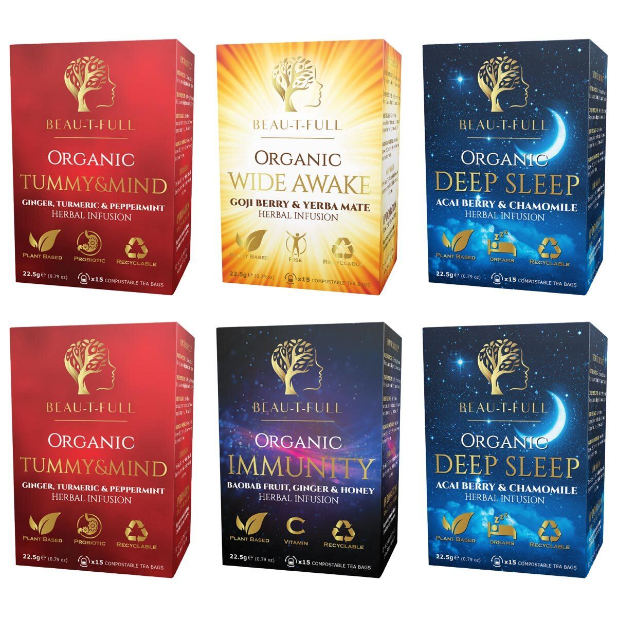 Beau-T-Full Tea Organic Tea Bag Assortment, 6 x 15 Pack - McGrocer