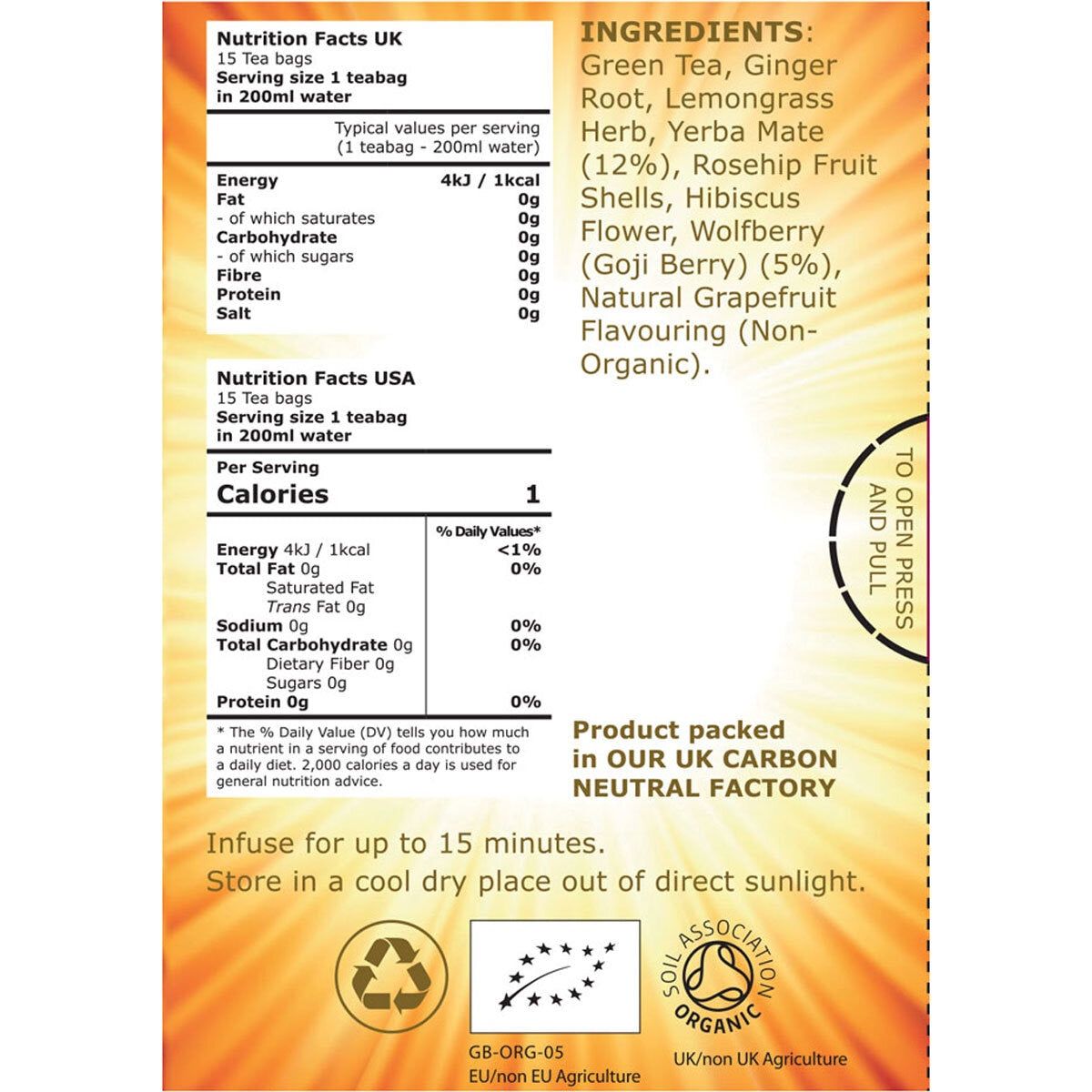 Beau-T-Full Tea Organic Wide Awake Tea Bags, 6 x 15 Pack - McGrocer