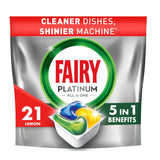 Fairy Platinum All In One Dishwasher Tablets Lemon, 21 Tablets