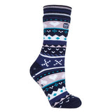 Heat Holders Ladies Fairisle Thermal Slipper Socks 4-8 UK Navy / Purple