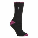 Heat Holders Ladies Thick Warm Thermal Socks 4-8 UK Black / Berry H&amp;amp;T (Prague)
