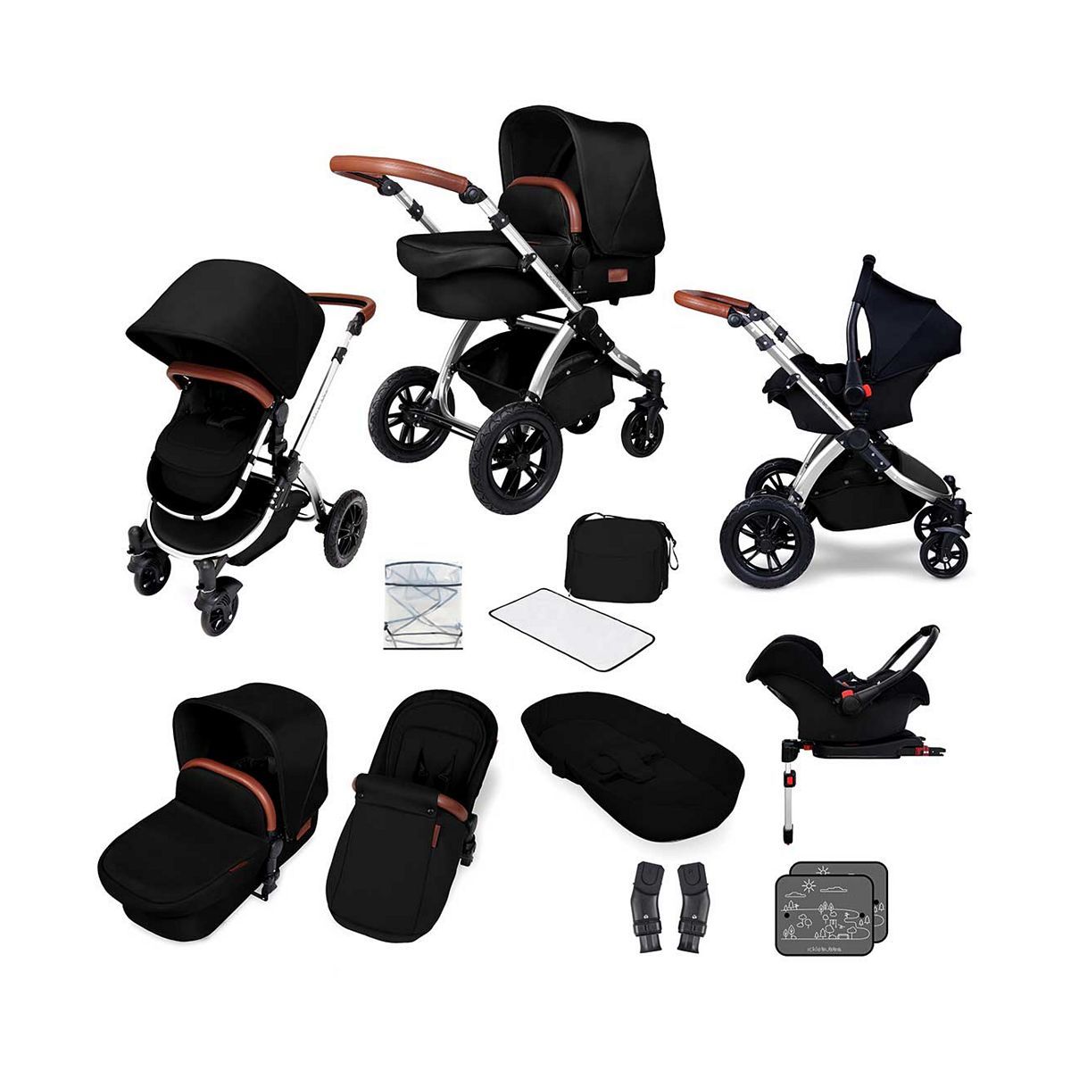 Ickle Bubba Stomp V4 travel system with galaxy car seat &amp;amp; isofix base chrome/midnight