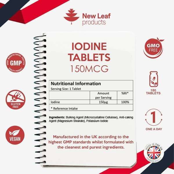 Iodine Tablets 150mcg Supplement Vegan Thyroid Support 180s